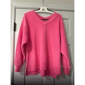 Aerie Wonder Texture V-Neck Sweatshirt | Small pink